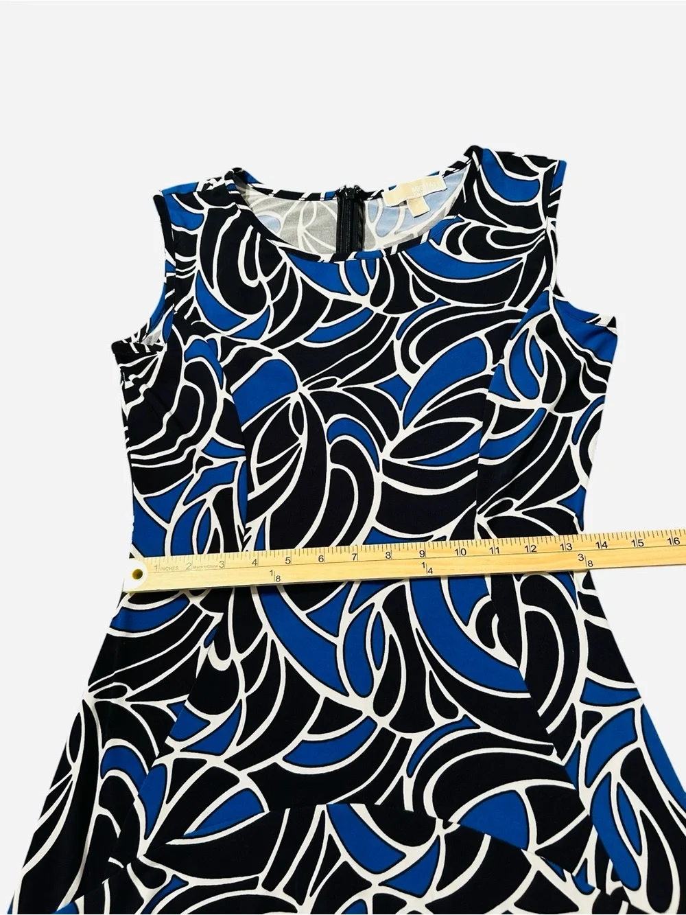 Michael Kors Dress Sleeveless Black Amalfi Blue Abstract Print Stretchy